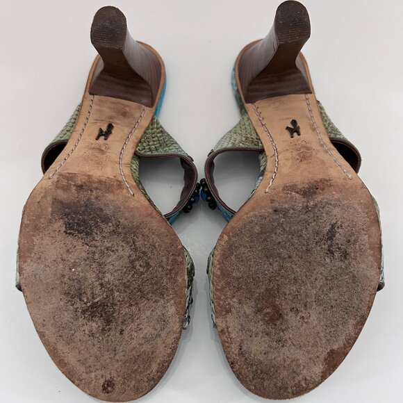 J Vincent Turquoise Blue Grommets Leather Strap Heeled Sandal Pump 6M Italy - Picture 2 of 7